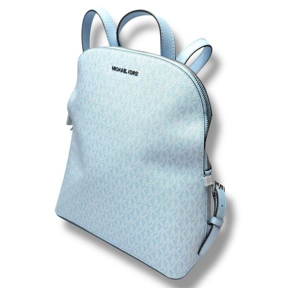 Michael Kors Cindy Large Signature MK Logo Backpack in Light Sky Blue NEW - Picture 7 of 10